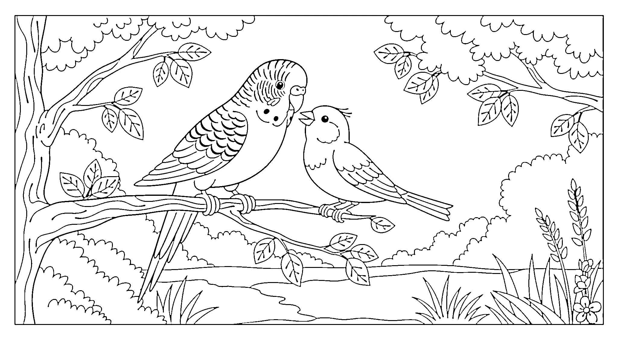 Gambar Gambar Mewarnai Burung Parkit Dan Burung Kenari siap untuk diwarnai